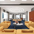 Modern Conference Room Interior Design With Large Screen Sound System And Blue Carpet