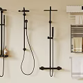 Black Shower Systems Three Different Types with Bathroom Towel Rack Towels and Bath Products