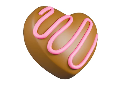 Heart Shaped Chocolate Dessert Decorated With Pink Swirl Frosting Design 3d model