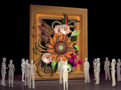 Paper Decorative Painting Shows Sunflower Small Daisy Wheat Frames Beautiful Props 3d model