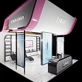 Elegant Perfume Store With Pink Awning Display Shelves Logo Sign And Marble Floor