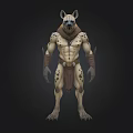 Muscular Hyena Humanoid Creature With Spotted Skin And Tribal Attire