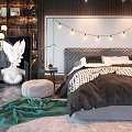 Elegant Modern Double Bed Interior With Upholstered Headboard String Lights And Throw Blanket