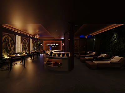 Luxury Spa Lounge Interior With Comfortable Loungers Greenery Wall And Warm Lighting Decorative Art 3d model