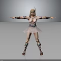 Female Warrior Character In Decorative Armor And Pink Skirt With Arms Outstretched On Gray Background