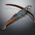 Antique Traditional Crossbow With Wooden Structure Blue Decoration And Metal Parts