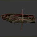 Old Wooden Boat With Wooden Oar And Weathered Surface On Gray Background