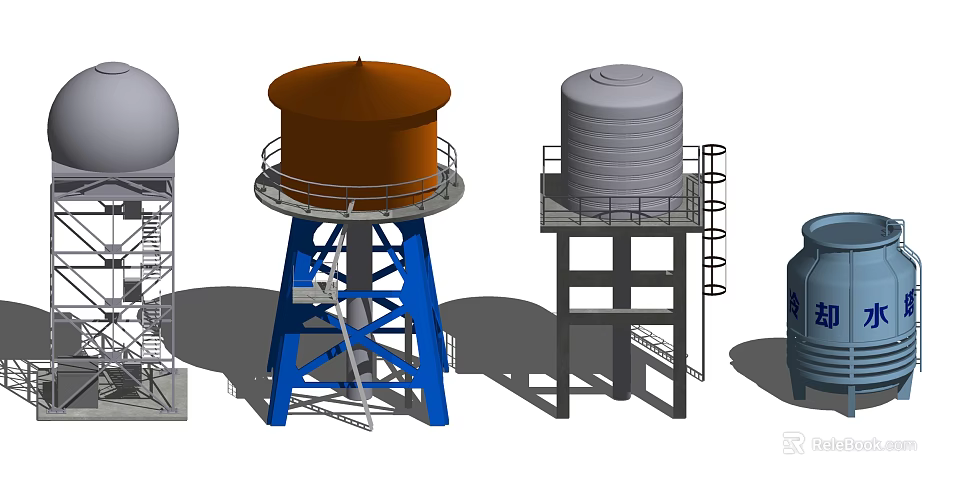 Industrial Equipment Featuring Elevated Storage Tanks With Steel Supports And Access Ladders 3d model 