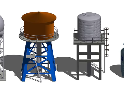 Industrial Equipment Featuring Elevated Storage Tanks With Steel Supports And Access Ladders 3d model