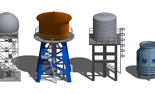 modern industrial equipment stainless steel cooling water tower water storage tank 3d model