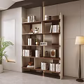 Modern Bookcase in Stylish Room Interior with Books Decorations Green Plant and Floor Lamp