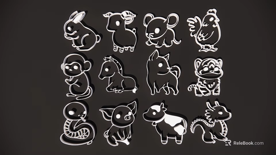 Cute Black White Cartoon Zodiac Animal Pendants For Home Decor 3d model 