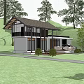 Modern Detached Villa With Garden Lawn Patio Trees And Wooden Exterior Design