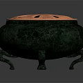 Elegant Traditional Tea Set With Green Jade Body Copper Perforated Lid And Three Legs