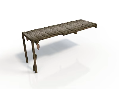 Natural Rustic Wooden Long Table With Visible Wood Grain And Sturdy Legs 3d model
