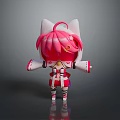 Cute 3D Character With Pink Hair And Cat Ears In Red White Outfit