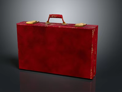 Red Leather Briefcase Featuring Red Handle And Gold Clasps Classic Style 3d model