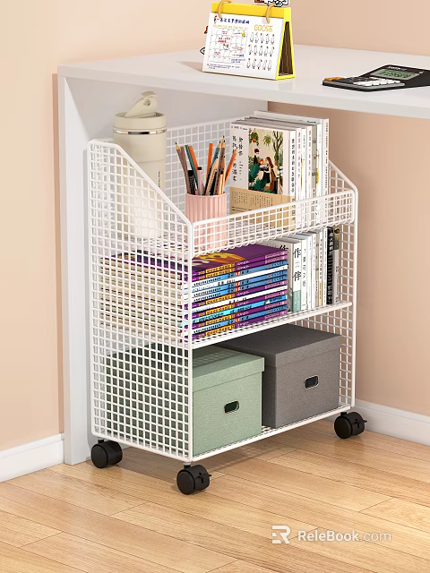 White Mesh Rolling Storage Cart With Multiple Tiers For Books Boxes And Stationery 3d model 