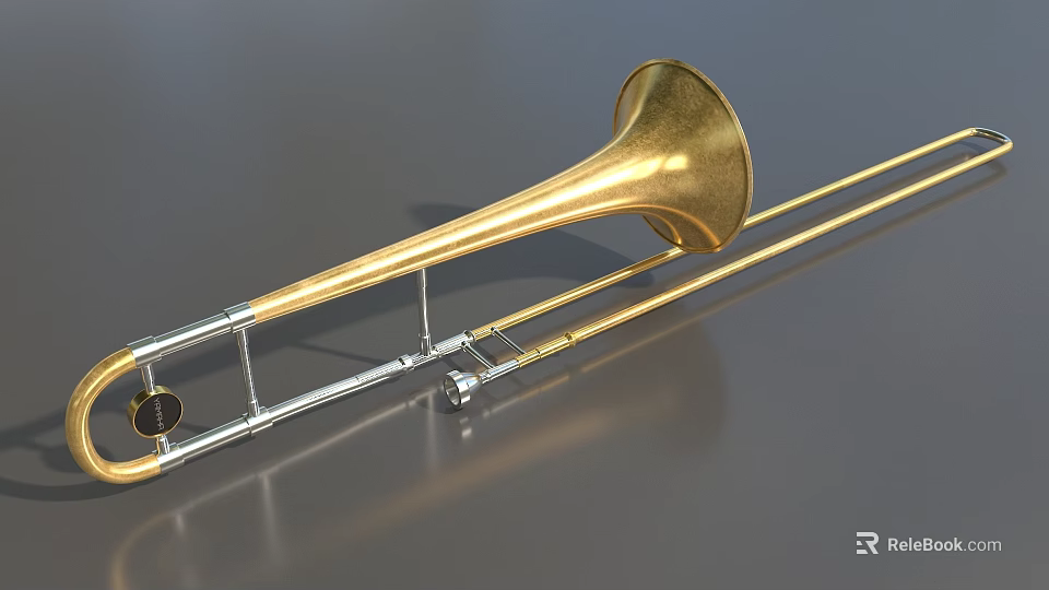 Premium Musical Instruments and Painting Tools with Golden Brass Trombone and Art Supplies 3d model 