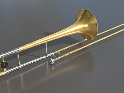 Premium Musical Instruments and Painting Tools with Golden Brass Trombone and Art Supplies 3d model