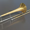 Premium Musical Instruments and Painting Tools with Golden Brass Trombone and Art Supplies