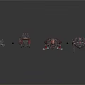 Four Different Futuristic Mechanical Vehicles With Detailed Structures And Small Figures