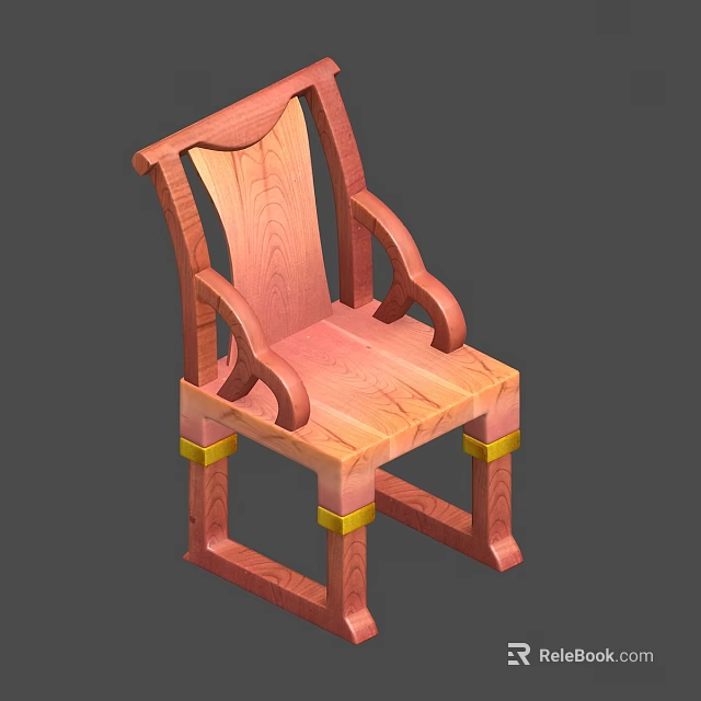 Light Brown Wooden Leisure Chair With Armrests And Golden Accents Design 3d model 