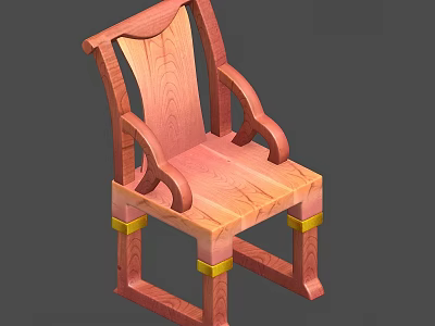 Light Brown Wooden Leisure Chair With Armrests And Golden Accents Design 3d model