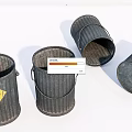 Industrial Equipment Metal Buckets With Corrugated Design And Yellow Warning Sign