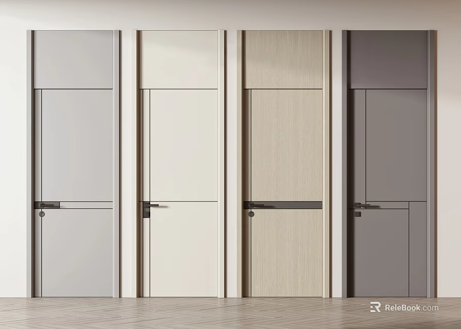 Modern Flush Doors With Various Color Finishes For Interior Design Spaces 3d model