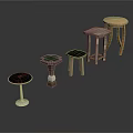 Various Designed Small Side Tables With Wooden Metal Bases And Colored Tops