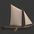 Traditional Wooden Sailing Boat With White Sail Oar And Handcrafted Natural Wood Structure