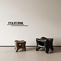 Poliform Modern Unique Shaped Brown And Black Stools Against Minimalist White Wall 3d model