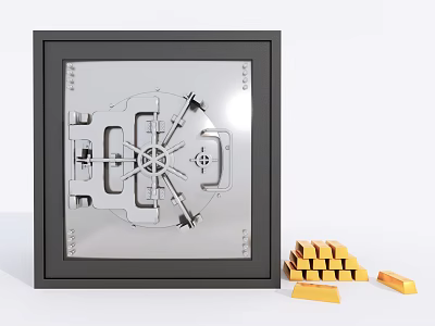 Black Framed Swing Vault Door With Metal Structure And Gold Bars 3d model