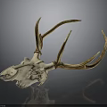 Detailed Deer Skull with Golden Antlers on Dark Background Decorative Art