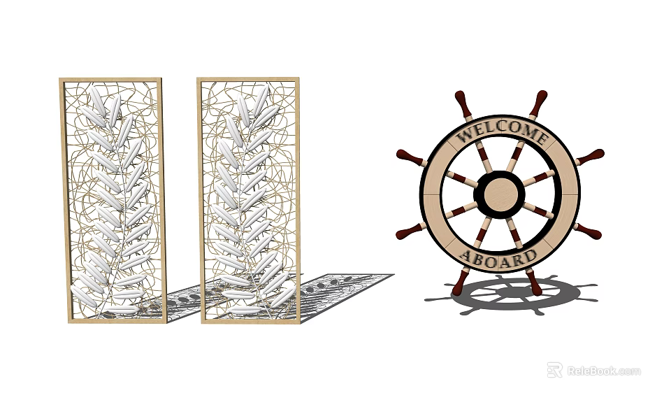 Modern Decorative Partition With Intricate Laser Cut Pattern And Wooden Frame For Interior Design 3d model 