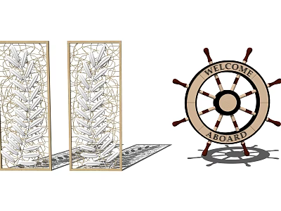 Modern Decorative Partition With Intricate Laser Cut Pattern And Wooden Frame For Interior Design 3d model