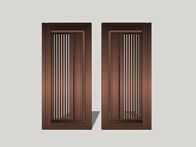 Modern Brown Wooden Doors Featuring Vertical Slats And Classic Frame Design 3d model