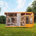 Modern Detached Villa With Wooden Structure Large Glass Walls On Green Lawn Surrounded By Trees