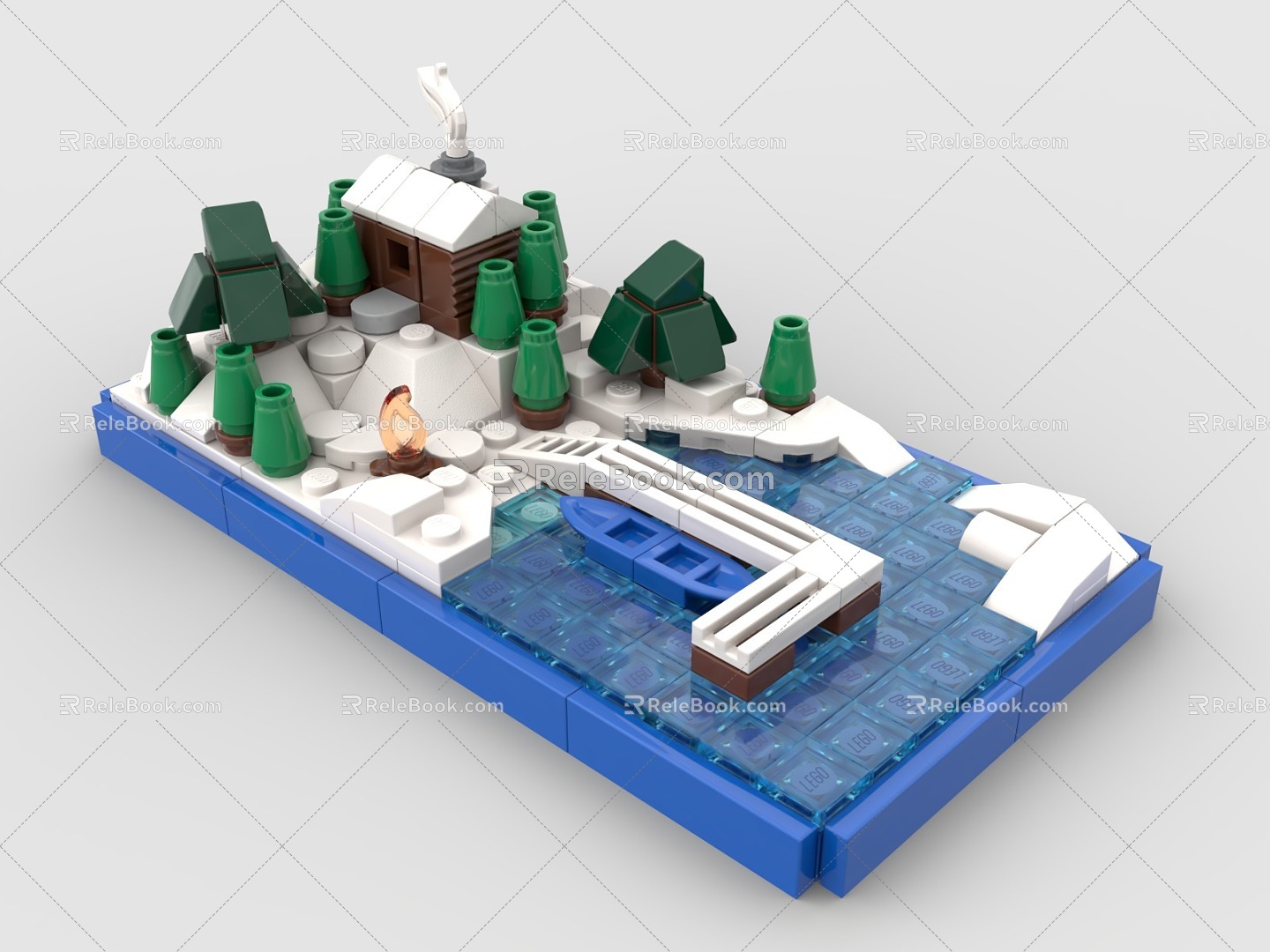 LEGO Toy Scene Winter Snow Chalet River Pier Glacier Winter 3d model