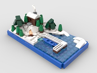 LEGO Toy Scene Winter Snow Chalet River Pier Glacier Winter 3d model