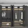 Modern Dark Wardrobe With Open Shelves Hanging Rods And Built in Lighting