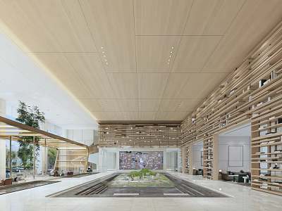 Modern Spacious Sales Office Interior With Indoor Greenery Artworks And Model 3d model