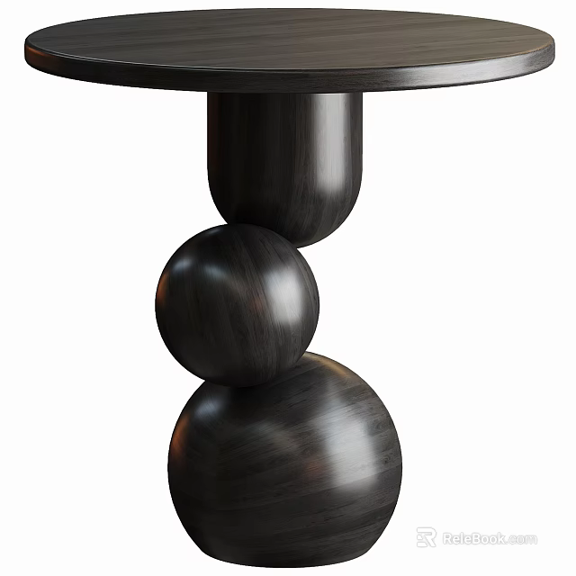 Modern Black Wooden Side Table With Three Spherical Tiered Base Design 3d model