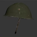 Vintage Green Military Helmet With Worn Surface And Leather Chin Strap