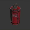 Rusty Red Canister Weapon With MAGE Text And Metallic Handle