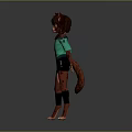 3D Feline Character With Brown Red Fur Green Top And Black Shorts