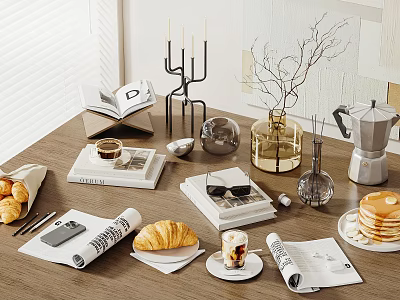 Elegant Decorative Ornament Set With Open Book Candle Holder Twig Decoration Coffee Pot And Magazine 3d model