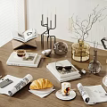 Elegant Decorative Ornament Set With Open Book Candle Holder Twig Decoration Coffee Pot And Magazine
