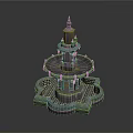 Ornamental Three Tiered Stone Garden Fountain With Intricate Base Design